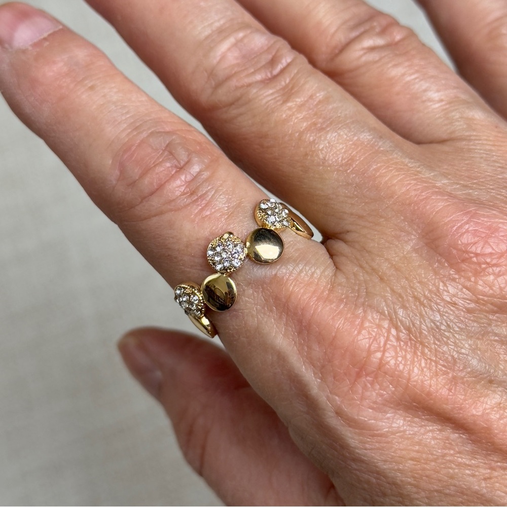 Marlyn Schiff Gold Tone Disc Pave Adjustable Ring - Picture 4 of 8
